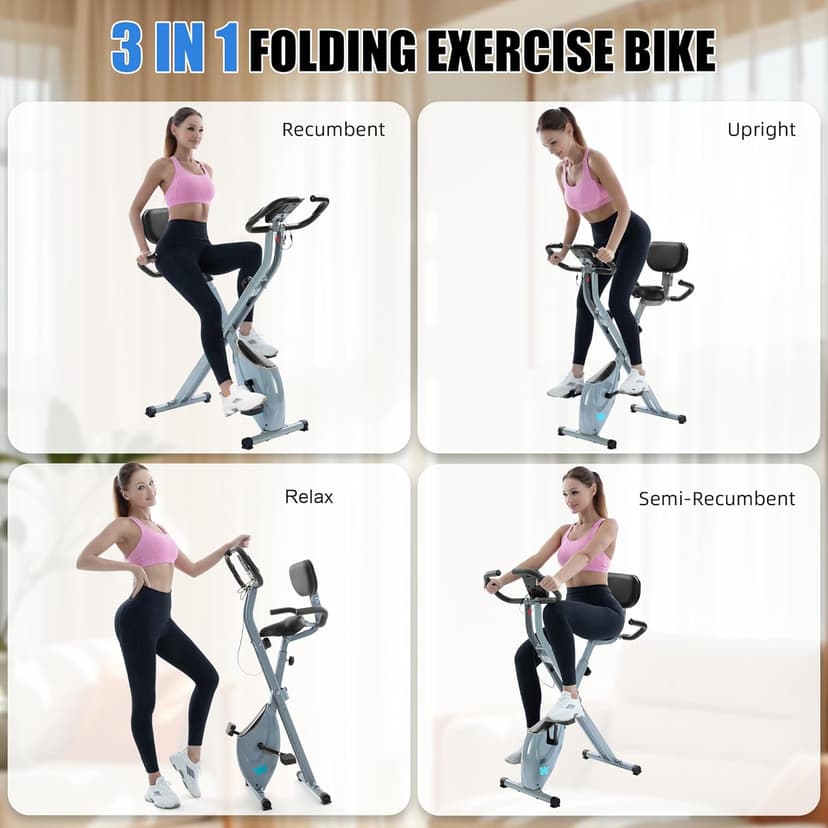 BARWING Stationary Exercise Bike for Home Workout, 5 IN 1 Foldable Indoor Cycling Bike for Seniors, 350LB Capacity, 16-Level Magnetic Resistance, Seat Backrest Adjustments
