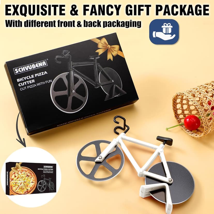 Bicycle Pizza Cutter Wheel - Gifts for Cyclists, Men, Dad, Bike Lovers - Funny Kitchen Gadgets - Cool Father’s Day, Christmas, Birthday, White Elephant Gifts - Stainless Steel Pizza Slicer(White) B09TRFQ5XT