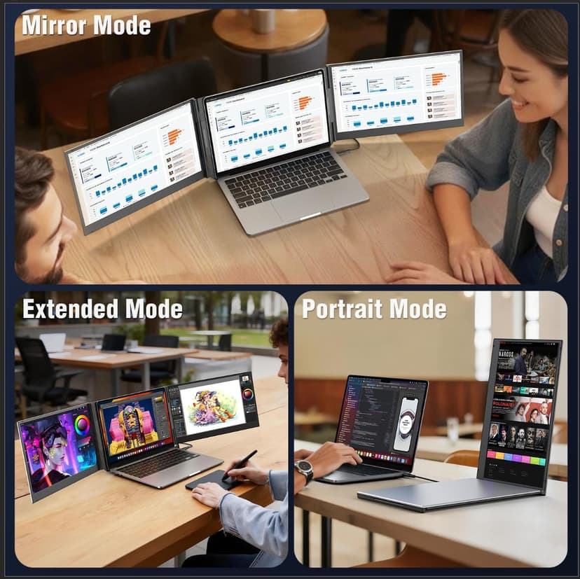 APILDELLA 15.6’’ Triple Laptop Screen Extender, 1080P FHD Portable Dual Monitor for Laptop USB C HDMI, Plug-Play Monitor Extender for Triple Display for Mac/Windows, Fit 13”-17.3” Laptops