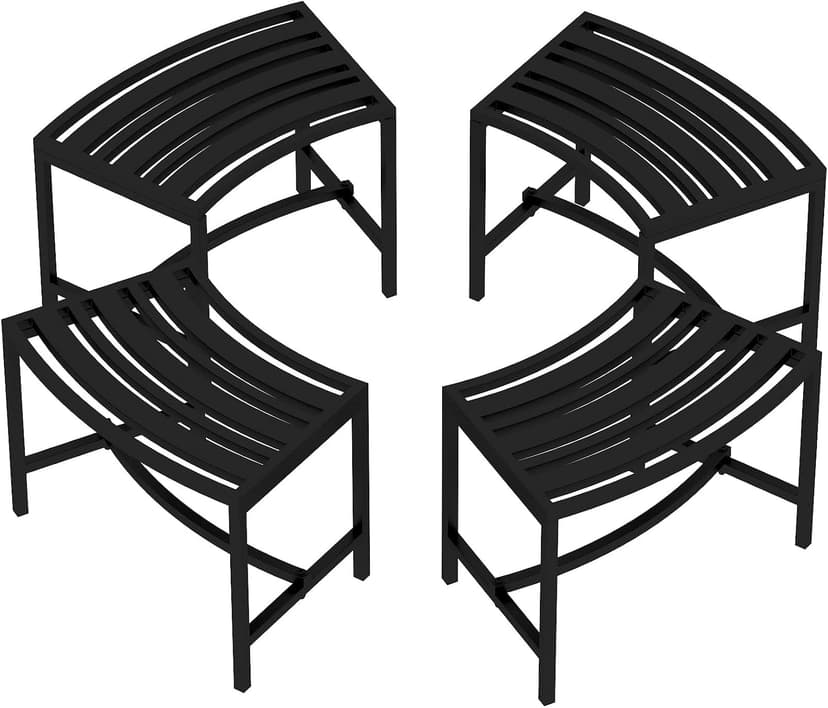 Timechee Metal Outdoor Curved Fire Pit Bench Set of 4, Fire Pit Seating Waterproof, Steel Backless Outside Tree Bench for Garden,Patio,Porch,Backyard,Heavy Duty Plant Holder, Style 3, Black