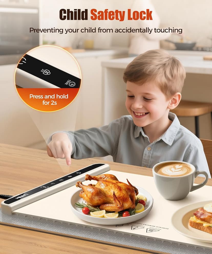 Includes heat-resistant pad. Perfect for chafing dishes, buffet & parties. Easy to clean & store. 6 settings, timer & lock. Warming Mat for Food, 26x15 Inch, Off White, Fast Heat, Child Lock B0FG7RQXJ9