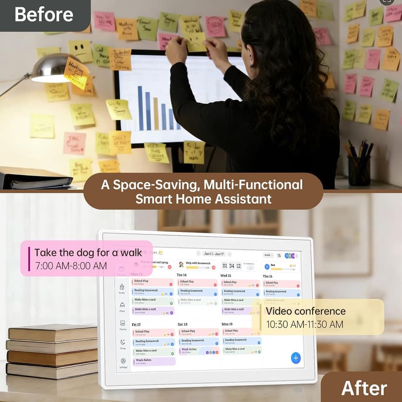 Real-time Google, Outlook and iCloud sync keeps every family member organized, with meal planning and no subscription fees. 15.6" Digital Calendar Wall Touch Screen, Chore Chart, Photo Frame, Bases B0GBVS5NX1