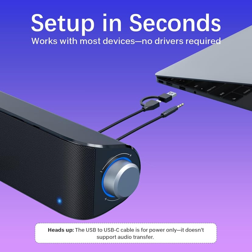 Nylavee Computer Speakers, Hi-Fi Stereo Computer Sound Bar with Bluetooth & 3.5mm Aux, USB/USB-C Powered for Desktop PC, Laptop & Monitor, Built-in Mic and Headphone Jack