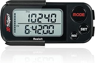 Realalt 3DTriSport Walking 3D Pedometer with Clip & Strap, eBook Included 30 Days Memory Accurate Step Counter, Walking Distance Miles/Km, Calorie Counter, Daily Exercise Time Monitor