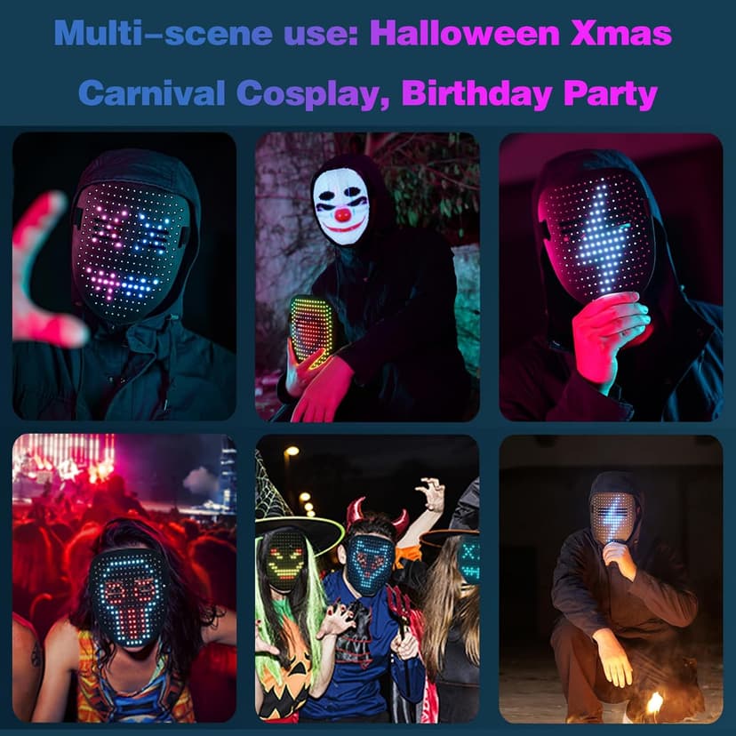 50+ Glowing Patterns for Halloween Costume, Christmas Cosplay, Birthday Party, Adjustable Strap Fits Kids Boys Teens Ages 5+ MOYACA Led Mask Light up Mask Gesture Sensing, Kids Cool Toys Men Boys Gift B09ZY7WY8P
