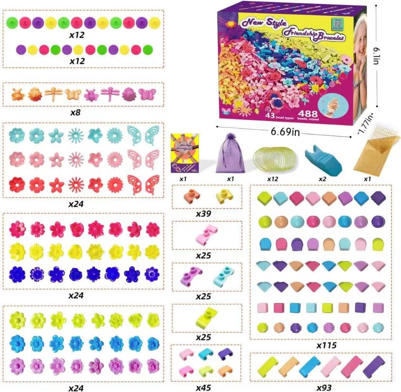 Coiinala Friendship Bracelet Making Kit for Ages 7+ Girl, 488-Piece DIY Charm Rubberband Bracelets Maker with Charm & Stickers, Craft Supplies Arts Maker Jewelry Making kit for Girls B0FCRF8D9B
