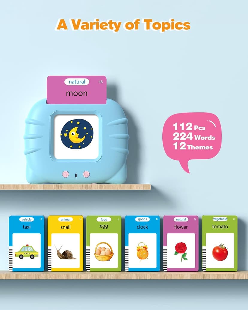Montessori Language Learning Toys with 224 Words, Pocket Speech Therapy Toys, Sensory Learning Kit, Educational Toys for Kids Airbition Talking Flash Cards for Toddlers Ages 1‑4,224 Words English Blue B0CRYJB6GK