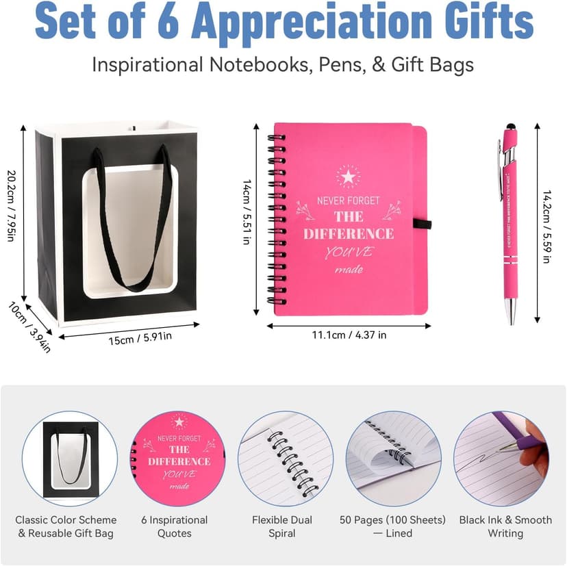 6 Set/36 Pcs Teacher Employee Appreciation Gifts Bulk - 20 Oz Insulated Tumblers, Steel Straw & Cleaner, Gift Bag, Inspirational Notebook, Motivational Pen - Thank You Gift for Coworker, Nurses B0GVYGNVQM