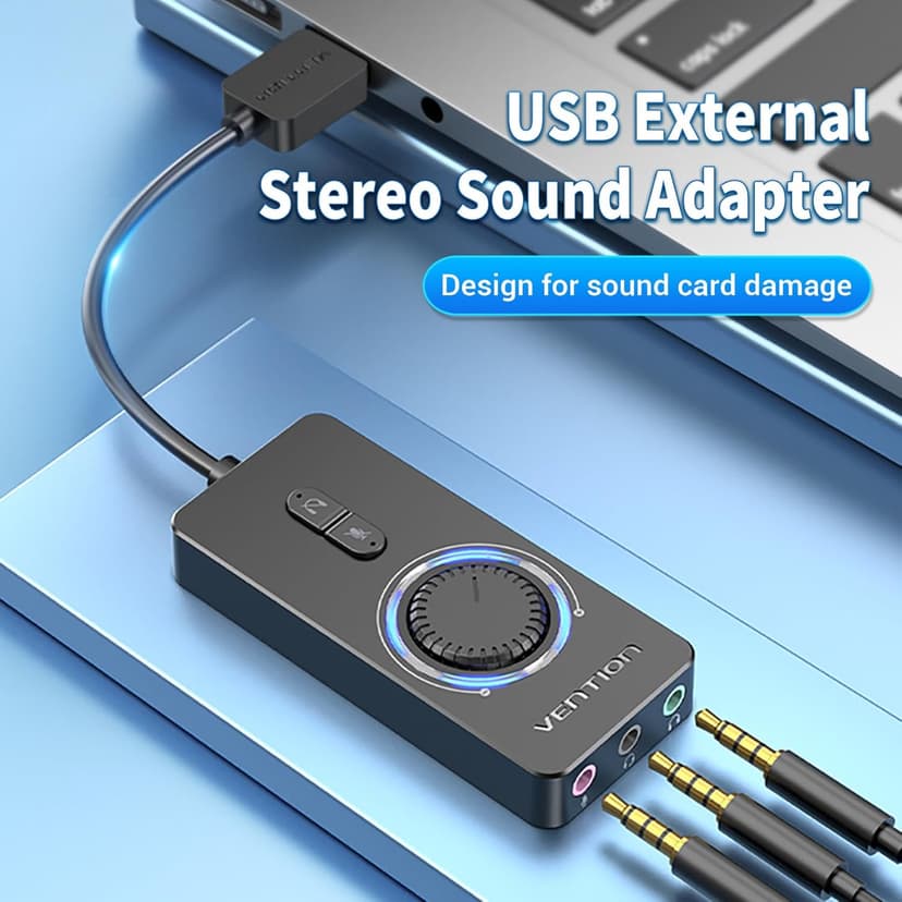 VENTION USB Sound Card, External Stereo Sound Card with Volume Control, USB to 3.5mm Jack Audio Adapter for Windows, Mac, PC, Laptop, Desktop, Headset, Switch and More