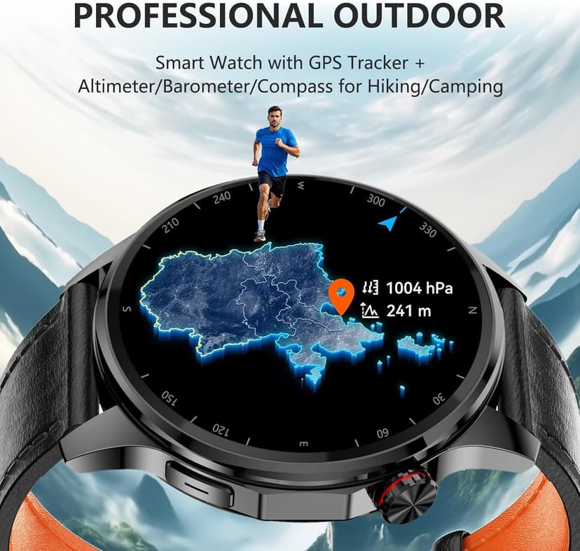 Lyaarka Smart Watches for Men,1.46" Fitness Tracker with GPS,Health Monitor,AI,Bluetooth Call/TextReply, Compass/Altitude/Barometer,100+ Sports Mode,5ATM Waterproof for Android/iPhone with 2 Straps