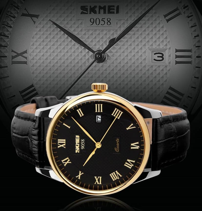 SKMEI Business Men’s Quartz Wristwatches Roman Numeral Leather Band Casual Water Resist Analog Watches