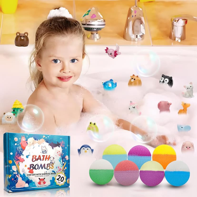 20 Pack Bath Bombs for Kids with Surprise Inside Bubble Bath Toys Organic Natural Bath Bombs Set Easter Basket Stuffers Birthday Christmas Gift for Kids 3 4 5 6 7 8 Years Old Boys Toddlers Girls B0D5Z33X94