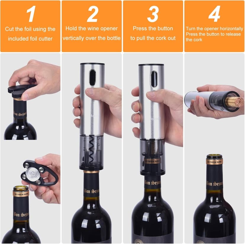 Electric Wine Opener with Wine Accessories -Rechargeable Wine Bottle Opener Set with Base, Wine Aerator, Foil Cutter and Wine Stoppers- Perfect Wine Gifts for Wine Lovers