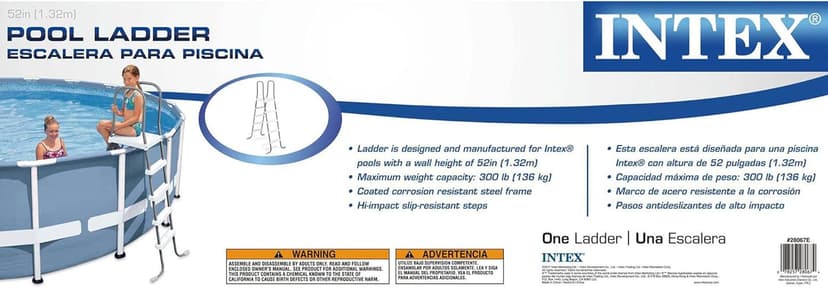 Intex 28067E Steel Frame 52" Pool Entry Step Ladder with Secure Non-Slip Steps for Above Ground Outdoor Swimming Pools, Silver