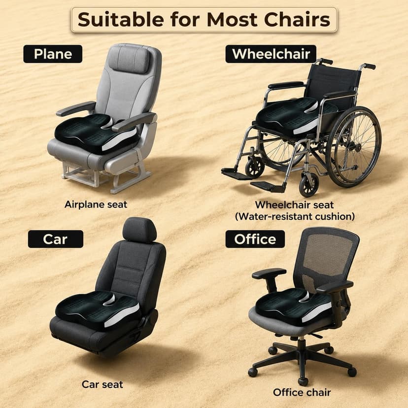 Seat Cushions for Office Chairs Wheelchair Cushion for Long Sitting Back Pain,Memory Foam Seat Car Computer Desk Chair Cushion,Coccyx Cushion for Tailbone Pain Relief Cushion Office Chair Black