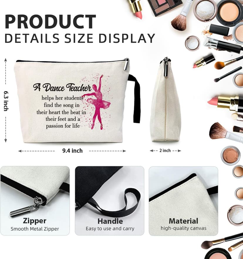 Dance Teacher Funny Cosmetic Bag, Canvas Toiletry Storage Pouch Travel Zipper Makeup Bag, Appreciation Gifts for Dance Teacher Dance Instructors Dance lover, Retirement Graduation Appreciation Gifts