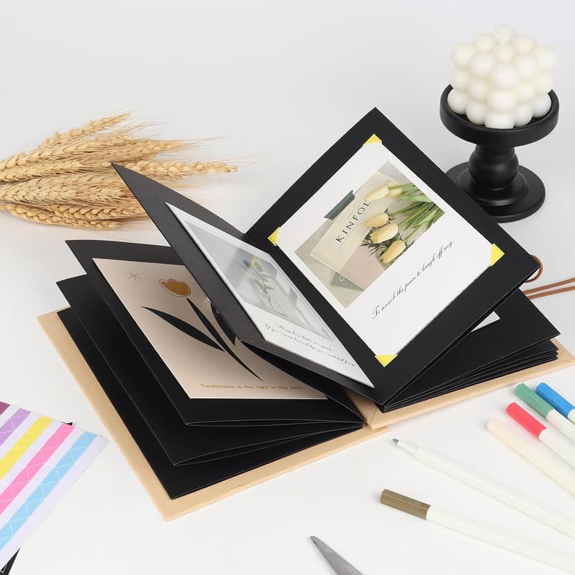 Stretchable Photo Album Folding Scrapbook Album 6x8.3 inches Small Blank Photo Book DIY Scrapbook Kraft Paper Students Memory Book for Graduation Anniversary Birthday Party Decorations Black B0FQBG9KRL