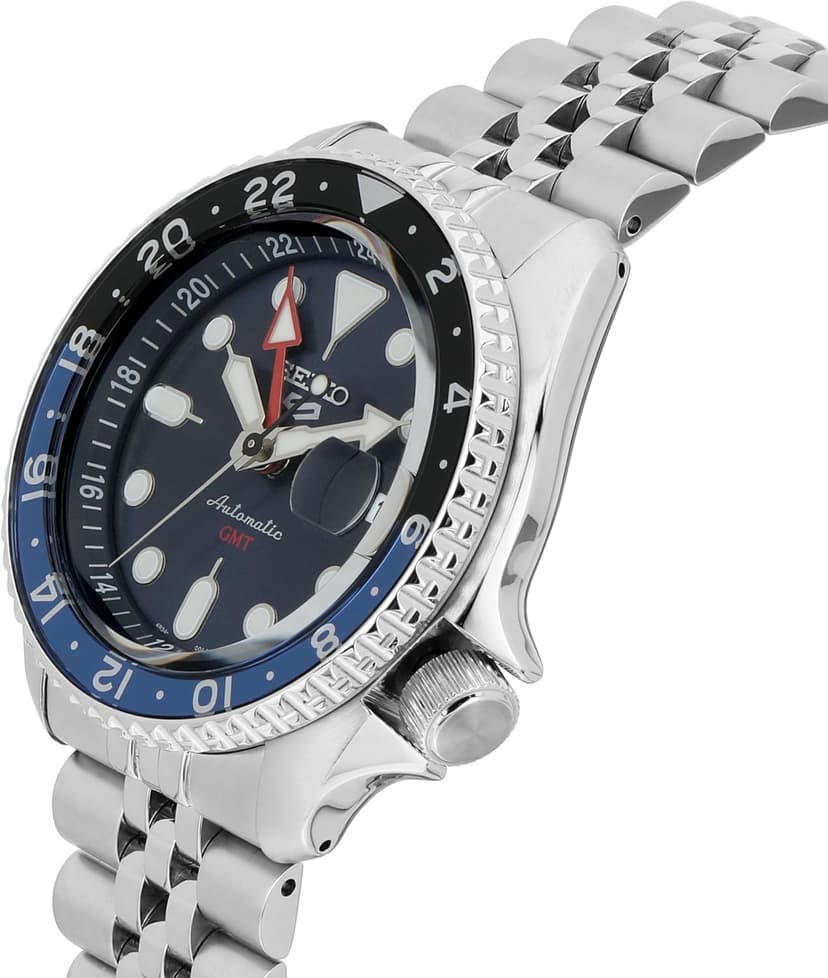 SEIKO SSK003 Automatic Watch for Men - 5 -Sports - Blue Dial with Date Calendar and Luminous Hands & Markers and Black & Blue GMT Bezel, 100m Water-Resistant