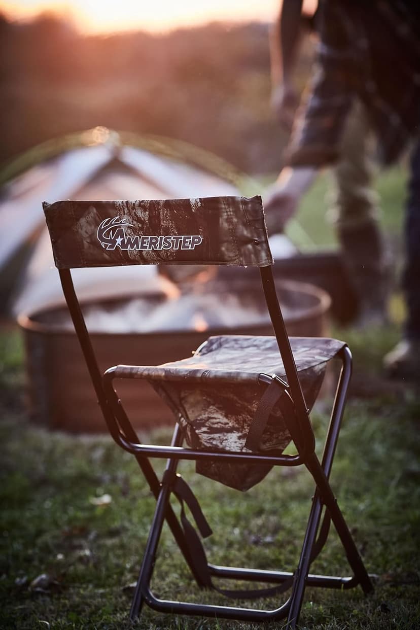 AMERISTEP Hunting Foldable Design Portable Lightweight High-Back Blind Chair with Backrest, Mossy Oak Break-up Country