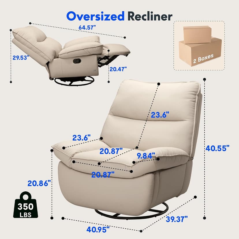 FLEXISPOT XRC7 Swivel Rocker Recliner Chair, 360° Swivel Oversized Armless Recliner Gaming Chair, Award-Winning Design with Premium PU Leather Upholstery for Living Room Gaming Room, Beige
