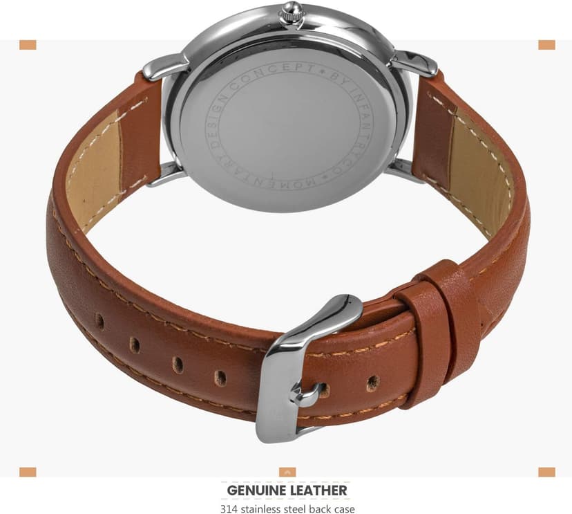 Infantry MDC Mens Minimalist Watch - 6.5mm Ultra Thin Business Casual Wrist Watches for Men,Big Face Analog Quartz Watch with Brown Leather Band, Professional Man's Gift