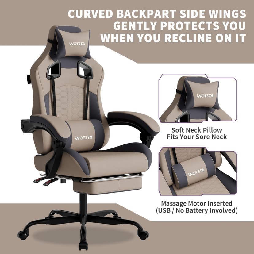 Gaming Chair with Massage,Ergonomic PC Gaming Chair with Footrest Comfortable Headrest and Lumbar Support, High Back, 300LBS (Grey)