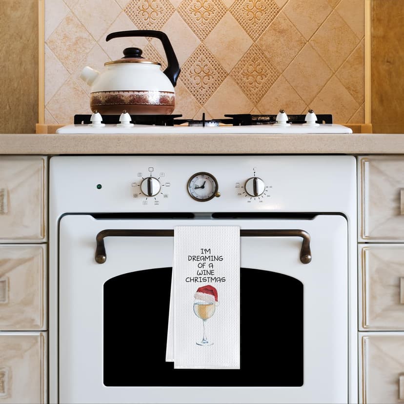 Christmas Wine Kitchen Towels - Hand, Dish, and Tea Towels for Wine Lovers - Funny Gift for Women - 16 X 24