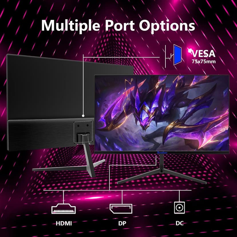 Sealan 24 Inch 180Hz Gaming Monitor, Full HD 1920 x 1080 Computer Display, VA Panel with HDR10, FreeSync, 99% sRGB, HDMI and DisplayPort, VESA Wall Mountable Monitor for PC, Laptop