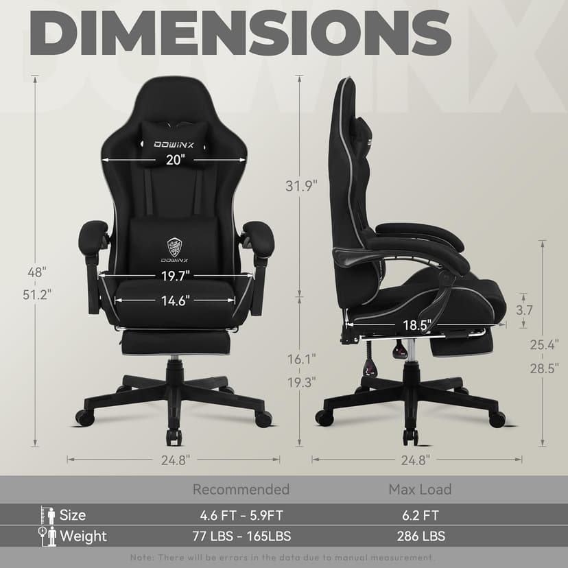 Dowinx Gaming Chair Fabric with Pocket Spring Cushion, Massage Game Chair Cloth with Headrest, Ergonomic Computer Chair with Footrest 290LBS, Black