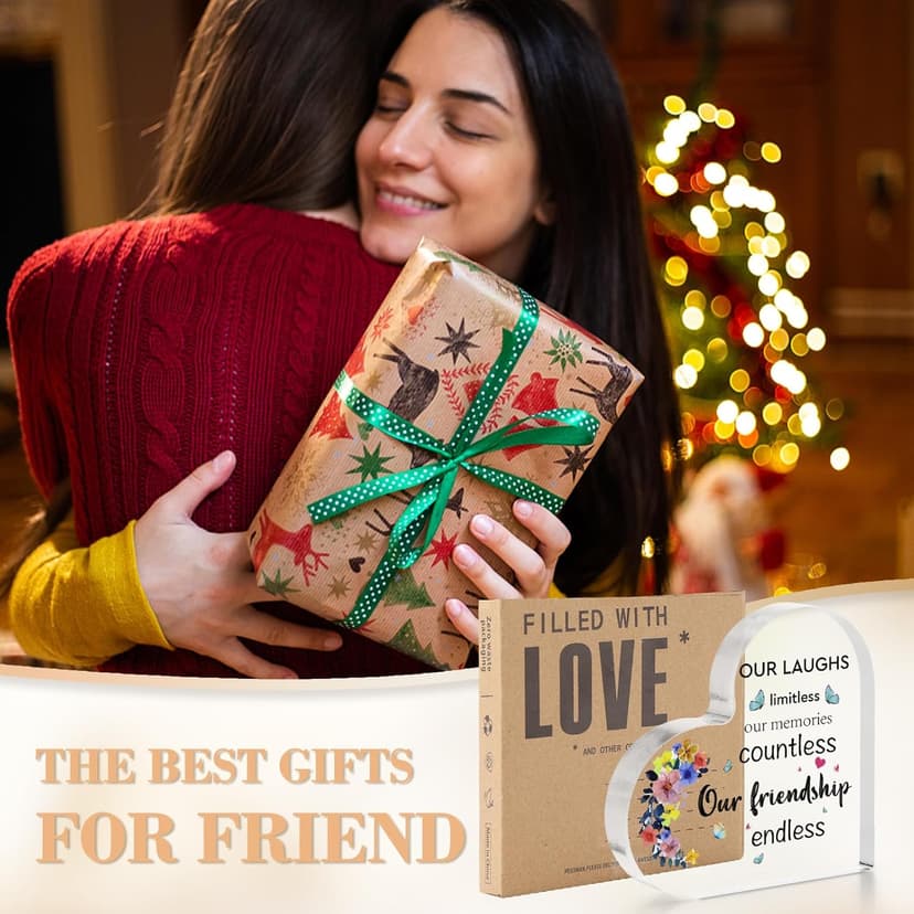 Best Friend Birthday Gifts for Women, Christmas Friendship Gifts for Women, BFF Sister Coworker Bestie Christmas Gift for Woman, Cute Heart Acrylic Plaque Paperweight Keepsake Decor