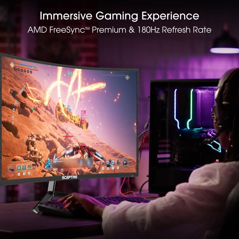 Sceptre New 24-inch Curved Gaming Monitor 1080p up to 180+Hz DisplayPort HDMI 100% sRGB, AMD FreeSync Build-in Speakers Machine Black 2026 (C248B-FWT168 Series)