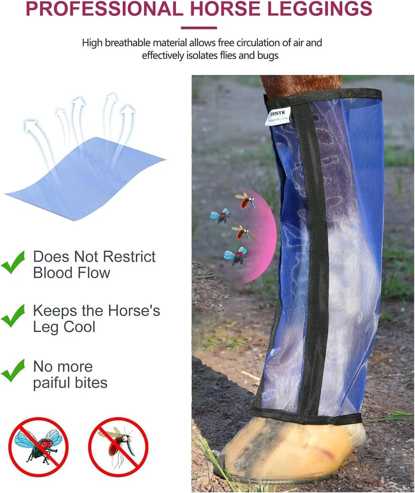 Fornyk Mesh Horse Fly Boots Set of 4, Non-Slip Horse Leggings, Loose Fitting Fly Boots for Horses, Breathable Adjustable Leg Wraps, Reduce Stomping & Stay Up, Not Sag, No Rub