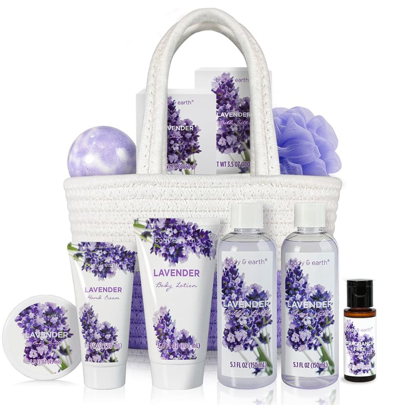 Spa Gift Baskets for Women - Body & Earth 11pcs Lavender Gift Sets with Bubble Bath, Shower Gel, Body Lotion, Birthday Gifts for Women, Spa Kit for Mom Gifts, Purple Gifts, Christmas Gifts for Her