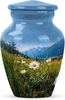 Blue Small Funeral Urn for Ashes for Women and Men Remains - Decorative Travel Urn for Mother and Father Cremation 3 Inch Daisy Burial Urns for Adult Human Ashes B0FJY7YYJ6