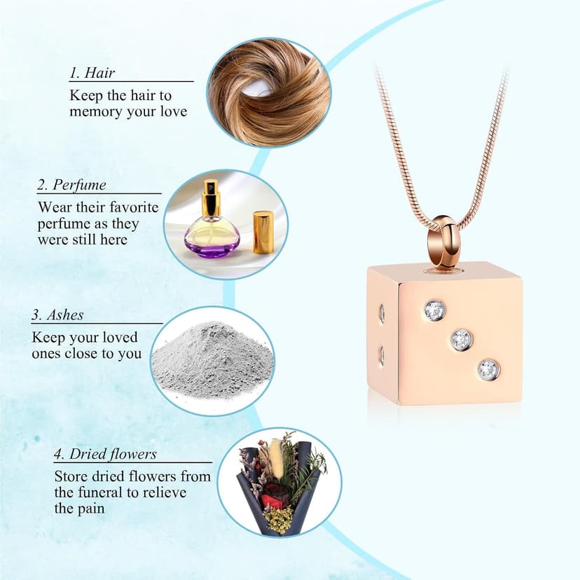 Stainless Steel Memorial Necklace Ash Holder for Pet Human Keepsake Ash Jewelry Bereavement Gift for Women Men with Fill tool Hearbeingt Dice Urn Necklaces Cremation Jewelry for Ashes Keepsake Pendant B09D2ZPQQ2