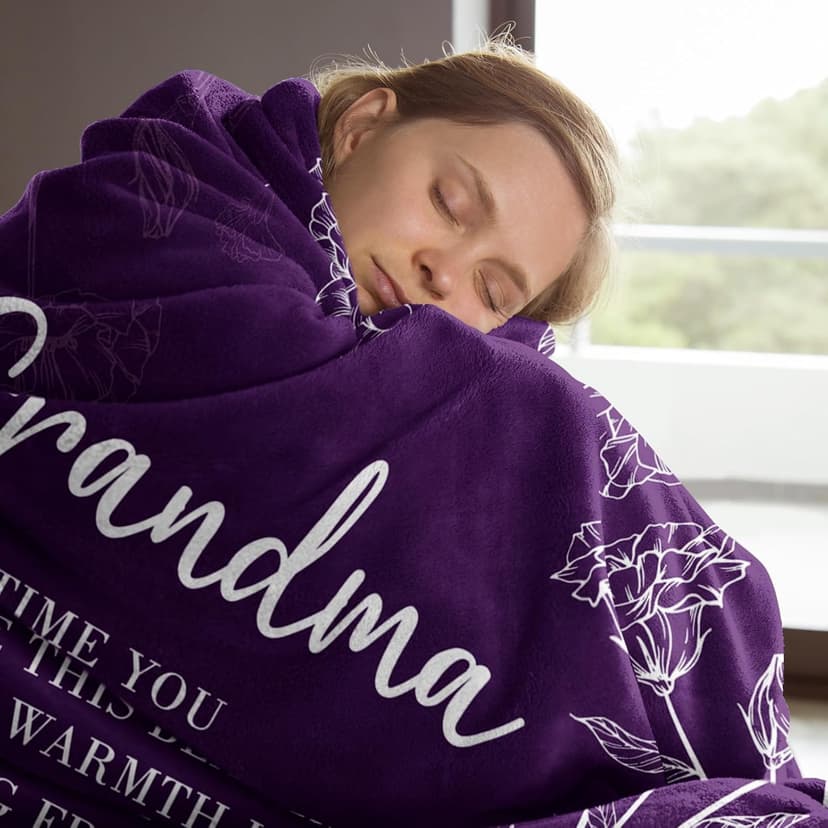 Birthday Gifts for Grandma from Grandkids, to My Grandmother Soft Flannel Throw Blanket for Christmas Mothers Day GiltGlimmer Grandma Gifts, Grandma Floral Blanket 50" x 60", Purple B0CNJQRH77