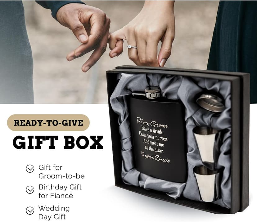 Groom Gifts from Bride on Wedding Day, Gifts for Groom to be, Fiance Gifts for Him, Bride and Groom Flask, Groom Gift, Groom Engagement, Wedding Gift for Husband, Future Husband Gifts, Hip Flask (GB)