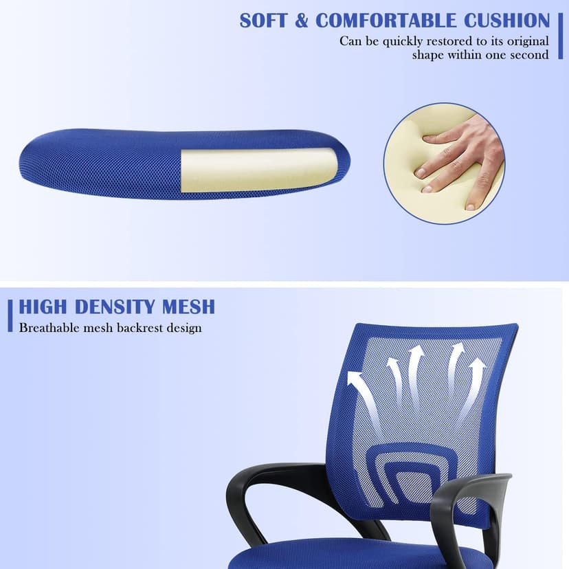 Home Office Chair Desk Chair Computer Chair with Lumbar Support& Armrest, Adjustable Ergonomic Mid Back Task Chair Mesh Rolling Swivel Office Desk Chairs for Bedrooms, Blue