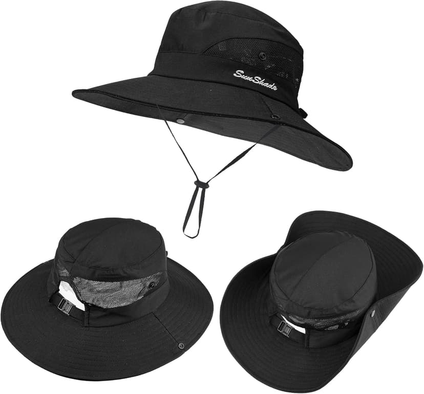 INOGIH Women's Outdoor UV-Protection-Foldable Sun-Hats Mesh Wide-Brim Beach Fishing Hat with Ponytail-Hole