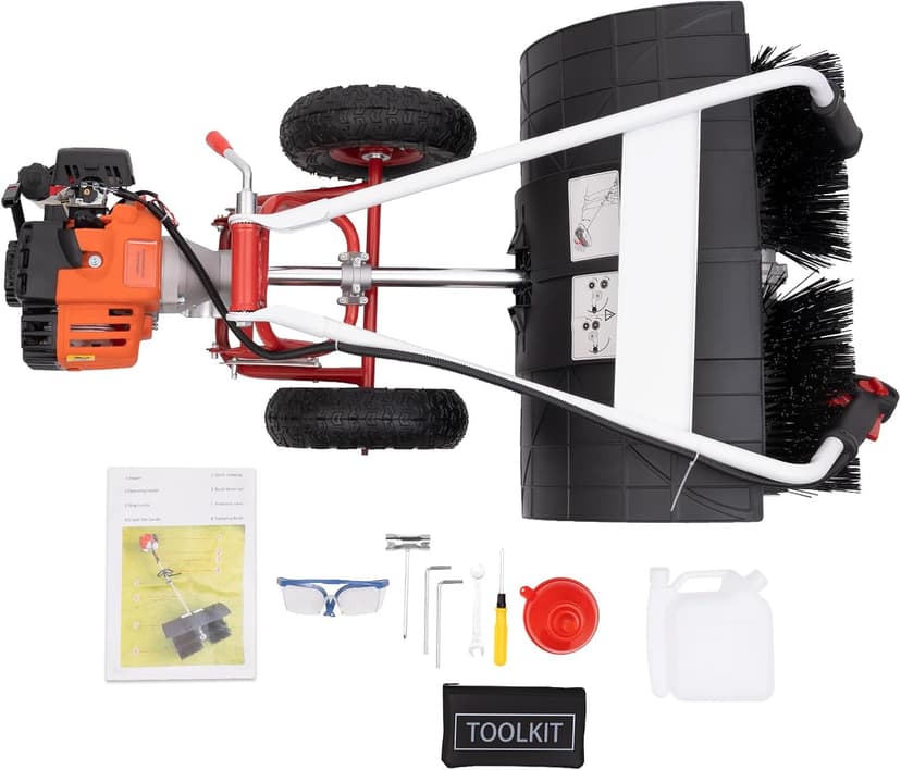 52CC Gas Handheld Sweeper,2-Stroke Gas Power Sweeping Broom Single Cylinder Driveway Turf Artificial Grass Snow Clean Sweeper Cleaner Tools Suitable for Walkway Cleaning Boulevards and Driveway