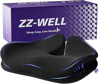 ZZ-WELL Seat Cushions for Office Chairs - Patented Coccyx Cushion for Tailbone Pain - 21.2" W x 16.5" L Memory Foam Extra Large Seat Cushion, Removable & Machine Washable Cover (Black)