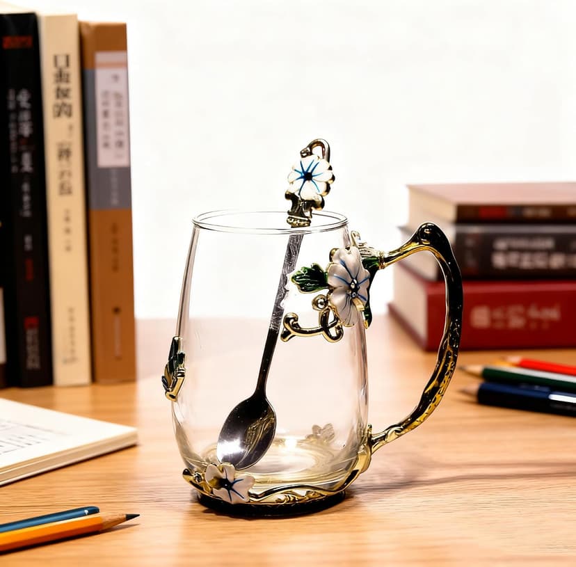 Best Gifts For Women Mom Blue Glass Coffee Tea Mug Unique Birthday Christmas Gift For Women Who Have Everything, Gift For Her Tea Cup with Spoon Sets (Blue-Tal) B0FJ6PFX9X
