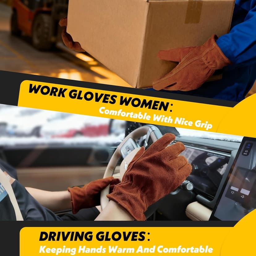 DLY Winter Work Gloves, Water-Resistant, Insulated, Puncture and Abrasion Resistant, Cowhide Durable gloves Warm Thick