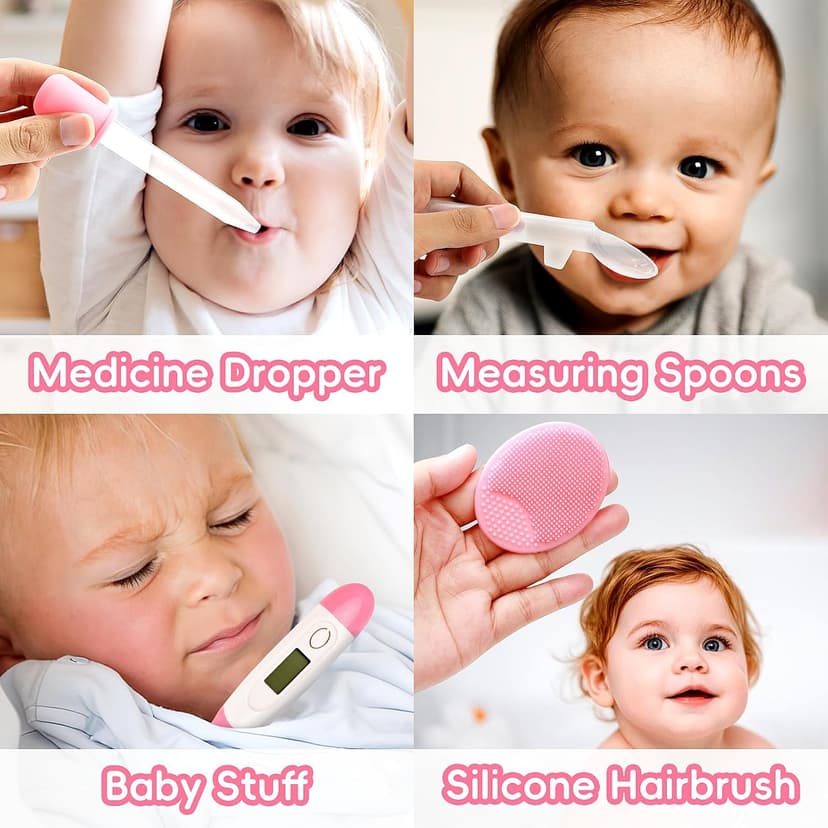 Baby Grooming Kit, Infant Safety Care Set with Hair Brush Comb Nail Clipper Nasal Aspirator,Baby Essentials Kit for Newborn Girls Boys (Pink Baby Grooming kit) B0BJ6YM9JX