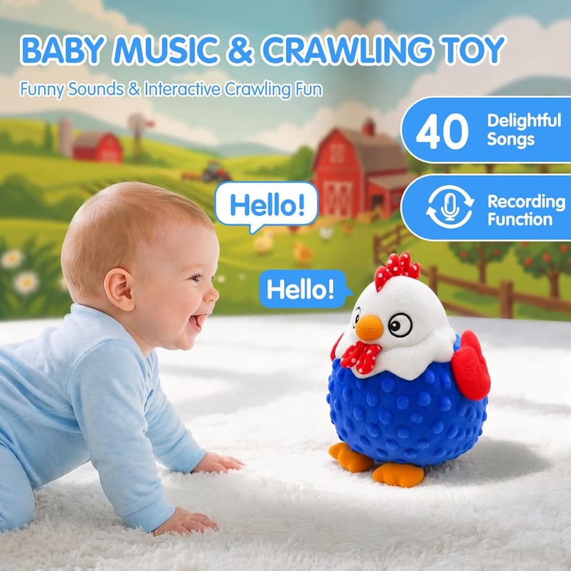 Baby Crawling Toys 40 Songs, USB Rechargeable Moving Toy for Tummy Time, Sensory Play & Baby Shower & 1 Year Old Gifts SAIMAND Baby Toys 12+ Months-Musical Moving Plush Chicken with Voice Replay B0GZ2SP7WS