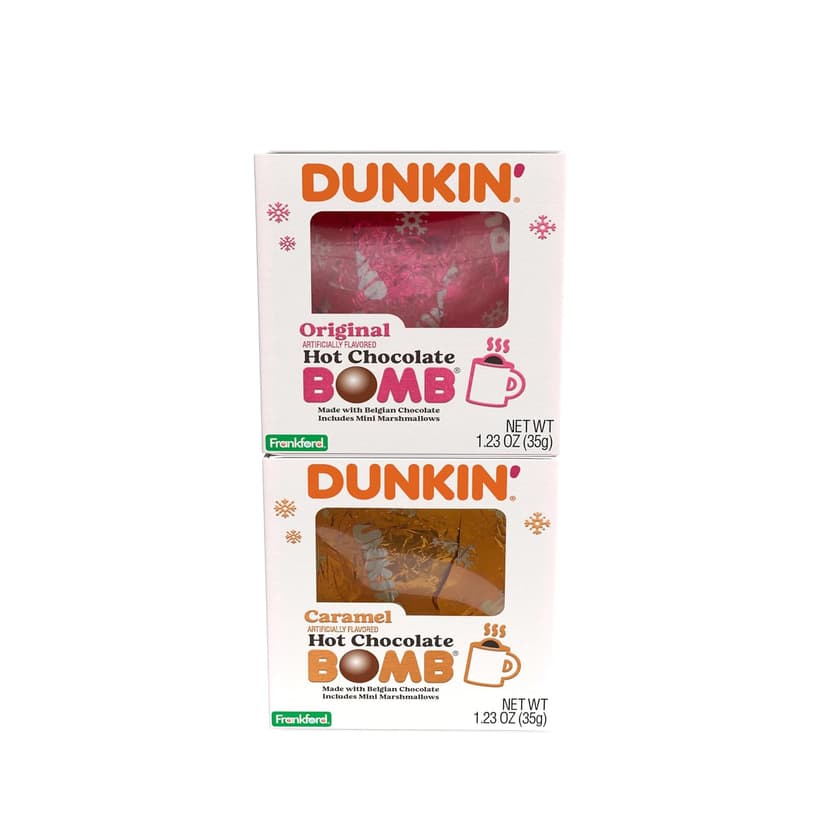 Dunkin' Hot Chocolate BOMB 4 Pack Assorted Flavors Bundle- Original, Mint, Dunkaccino, Caramel, Four Hot Cocoa Melting Balls, Stocking Stuffer Holiday Gift Set