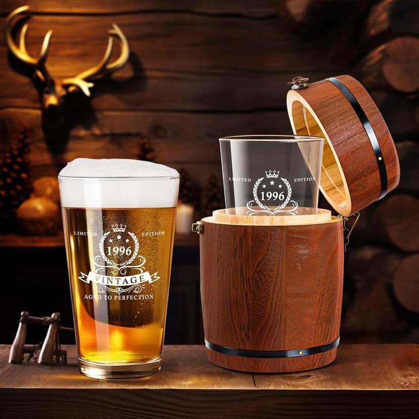 LIGHTEN LIFE 30th Birthday Gifts for Men 16oz,1996 Beer Glass in Barrel Box,30th Birthday Gift Ideas,1996 Pint Glass for 30 Years Old Dad,Husband B0CPPXTM5D