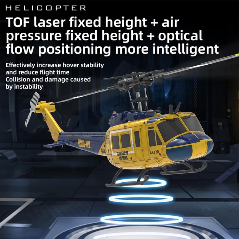 RC ERA C032 UH-1 Huey Helicopter - Remote Control Helicopters for Adult, 1/48 Sacle 2.4G 6CH Gyro Stabilized Aircraft with Altitude Hold & Optical Flow,3D Stunt Drone (Yellow)