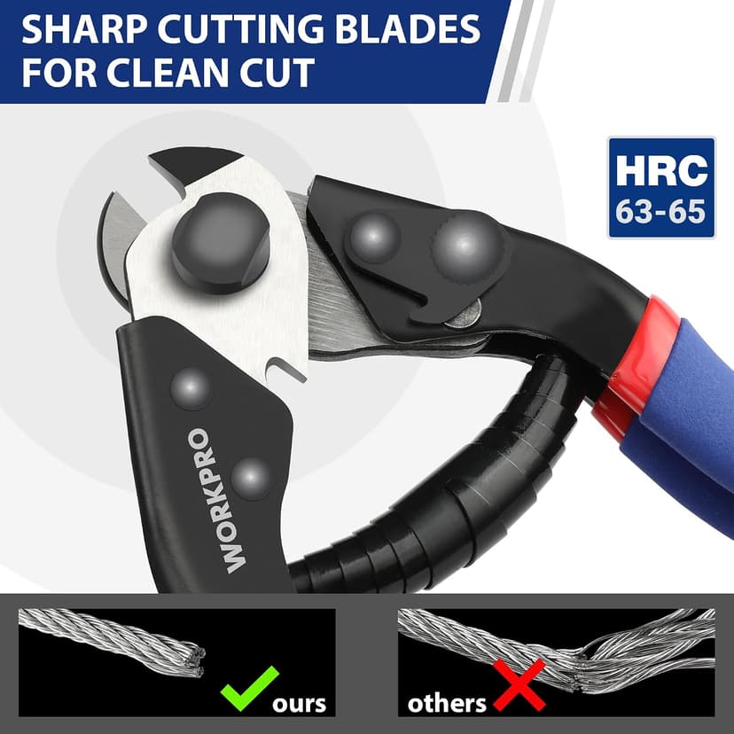 Chrome Vanadium Steel, Safety Lock, Non-Slip Handle for Hard Wire Ropes, Steel Wires and Aircraft Cables WORKPRO Cable Cutter, 7-1/2 Inch Heavy Duty Wire Rope Cutter B0B8MCVSZP