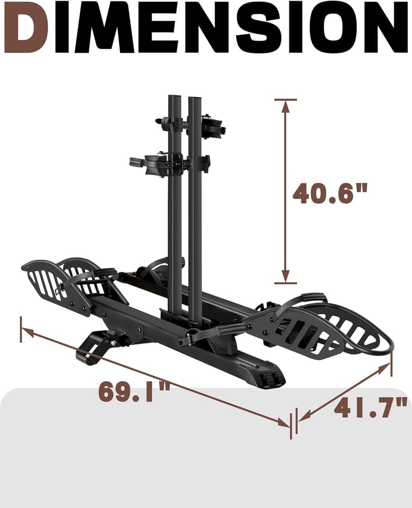 Bike Rack for Car Hitch Mount - Young Electric 2 Ebike Rack Heavy Duty Platform Carrier 200lb Capacity, Smart Tilting & One Hand Folding Bicycle Racks for SUV, Minivan, RV, Fits 5-Inch Fat Tires